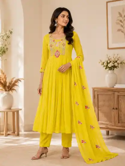 Yellow mulchanderi salwar suit - UNNATI NX HOSIERY & FASHION