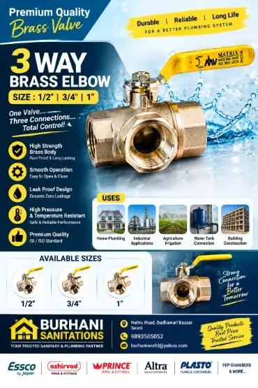 3way Boll Valve Brass - BURHANI SANITATIONS