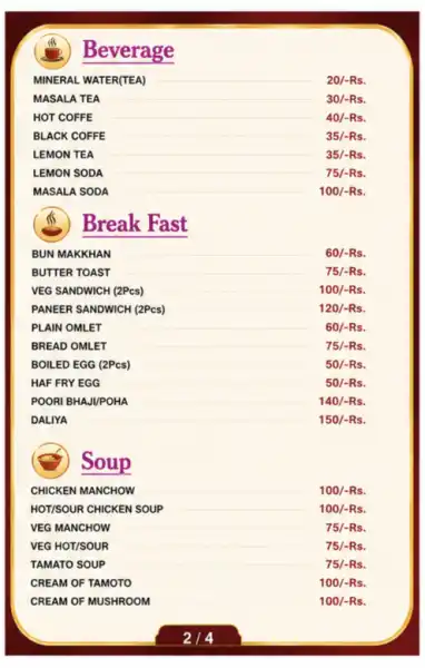MENU - HOTEL BHAVISHYA INN BAGESHWAR