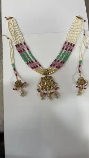 Long Necklace Set Jadau Moti - RAM SWAROOP MOTI LAL AGRAWAL JEWELLERS