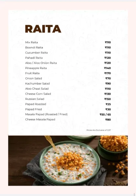 MENU - HOTEL SHRIDHAR INN